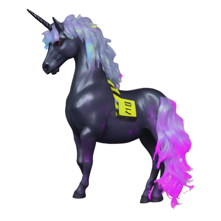.Zombie_ Vaporwave black holographic oilslick zombie unicorn Pegasus yellow caution tape sticker