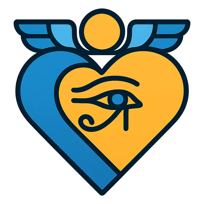 Ancient Egypt themed 'Heart' icon, blue and orange colors, modern style, clear symbolism sticker