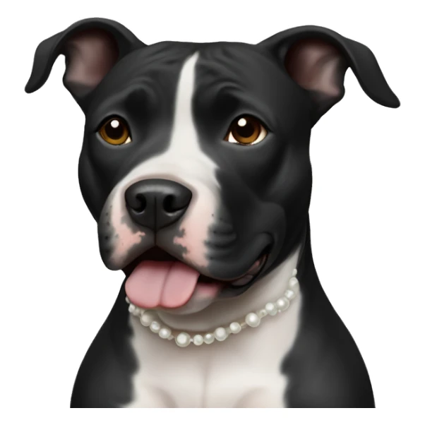 black pitbull female that has a black nose and face with white chest wearing pearls facing forward sticker