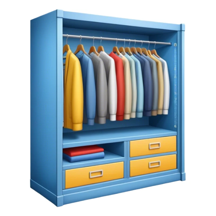 Icon for Furniture Design development: a close-up view of a 3D wardrobe on a blueprint with a measuring tape alongside. The icon should represent precision and the design process in furniture creation. Transparent background. sticker