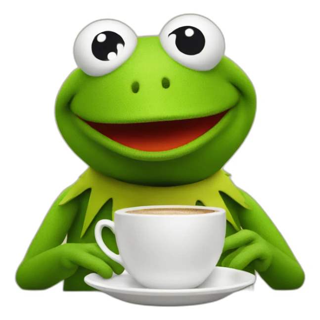 kermit the frog with a cup of coffee sticker