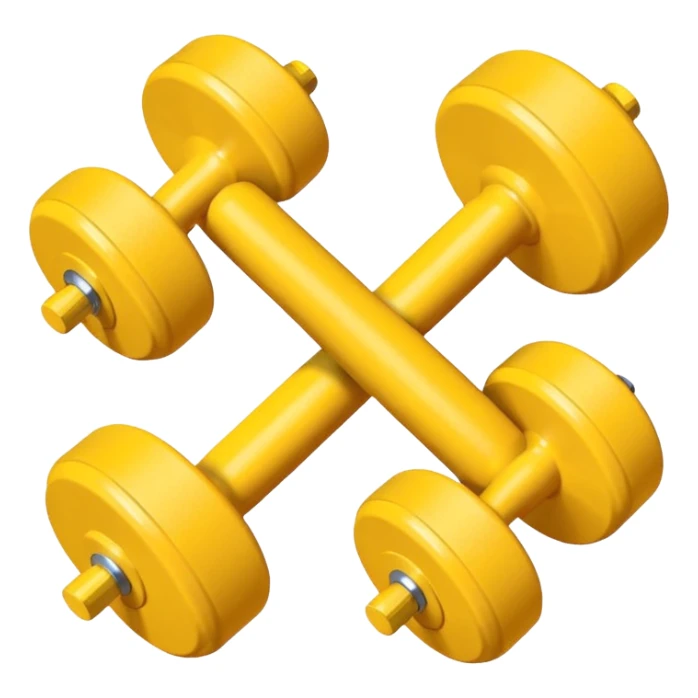Generate a high-quality image of two cute, small yellow dumbbells for home workouts stacked in a cross shape on a plain white background, roun
 sticker
