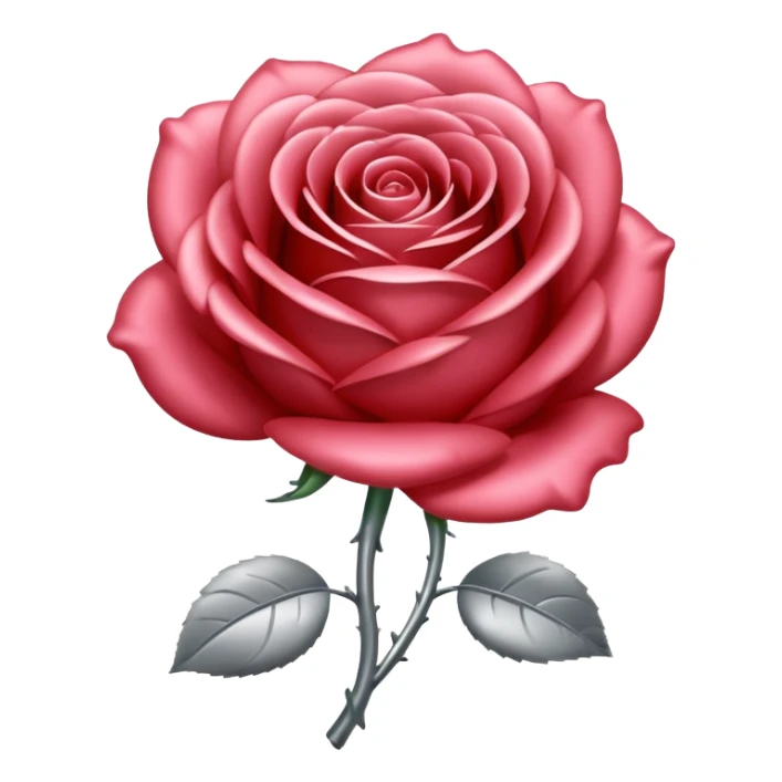 A rose emoji made of liquid silver metal minimalistic iOS emoji style, centered, sticker