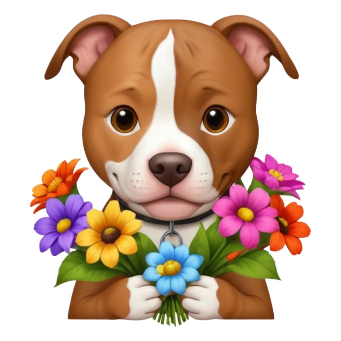pitbull dog holding flowers sticker
