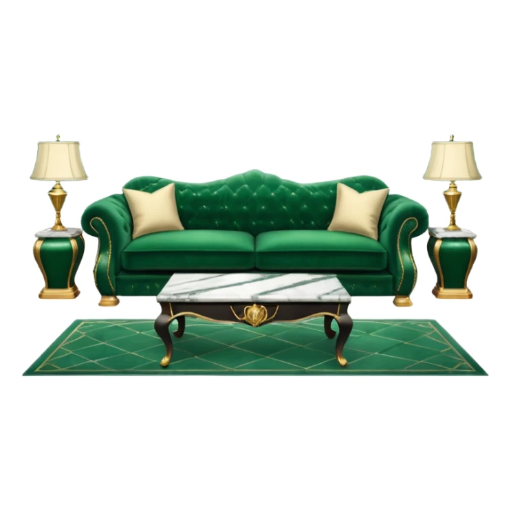 Slytherin common room with a sophisticated emerald green sofa, marble fireplace, aristocratic details sticker