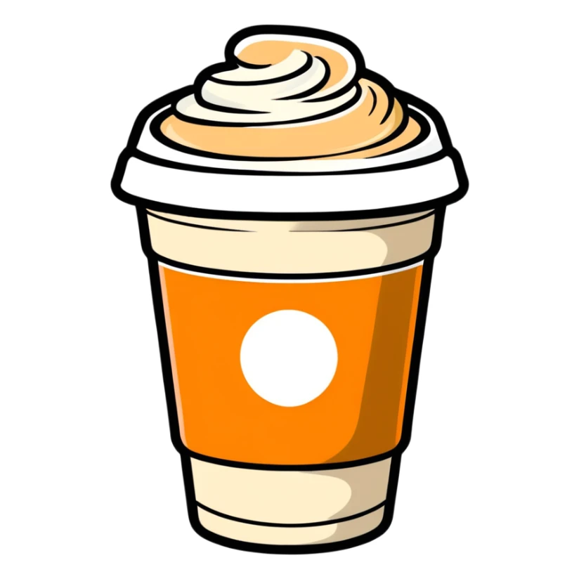 plastic cappuccino cup with lid, cute cartoon sticker style sticker