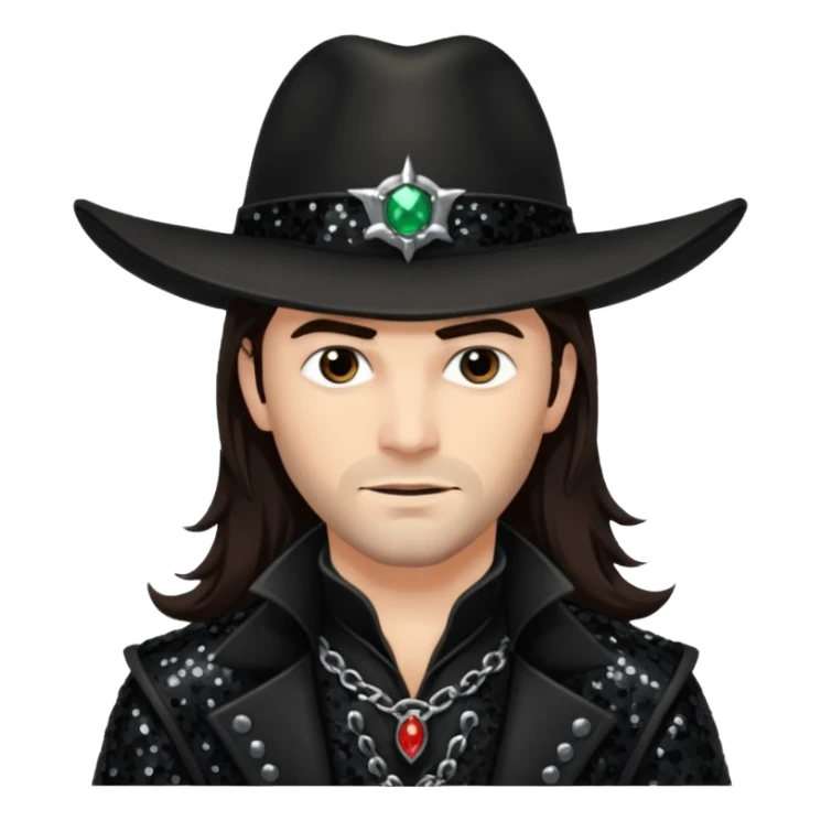 Gabriel Van Helsing from Van Helsing with long dark brown hair, black sequin outfit sticker