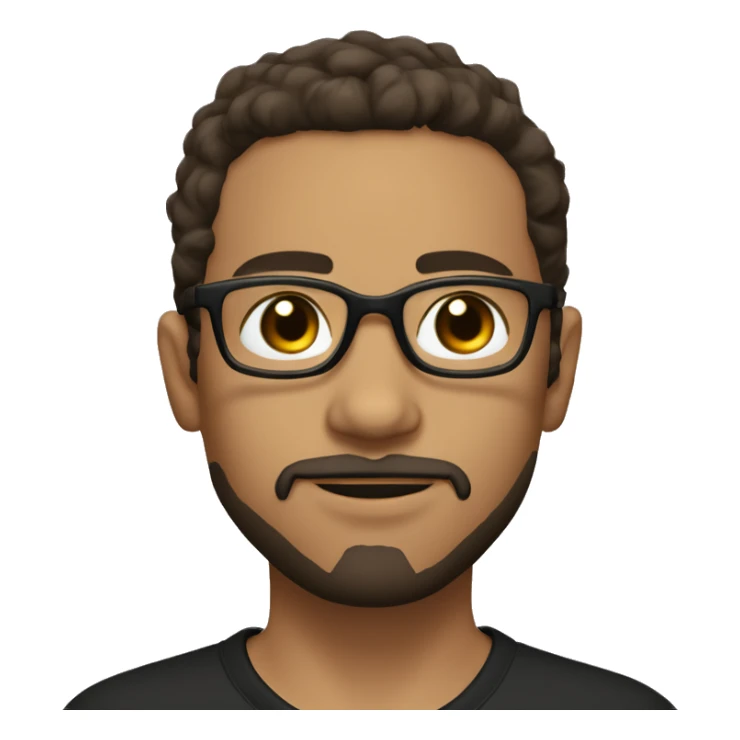 boy with goatee and soul patch, round eyebrow frame glasses, a purdue university shirt. poach hair with an m shaped hairline. dark brown eyes sticker