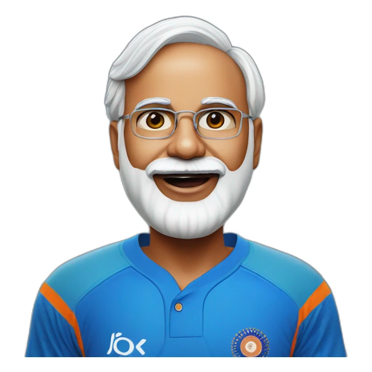 hyper realistic narendra modi in blue indian cricket team jersey with tongue out sticker
