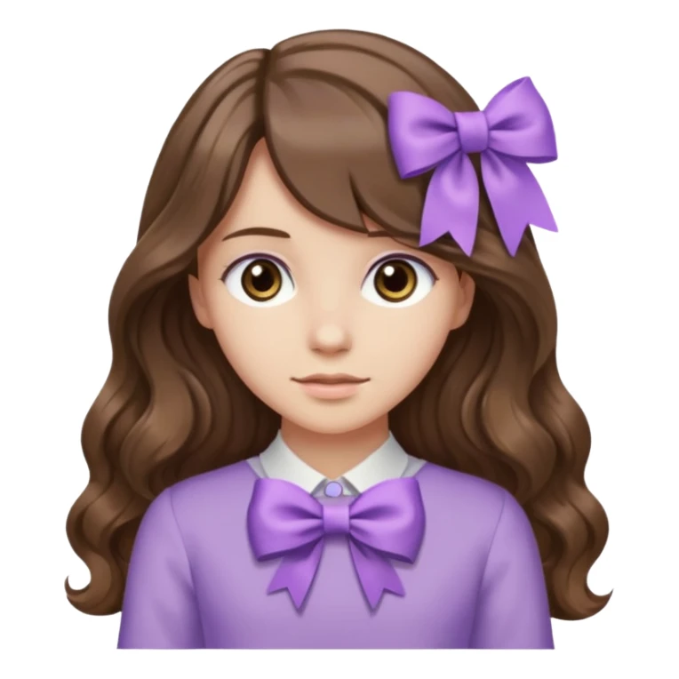 long wavy brown hair from behind with a medium lilac bow sticker