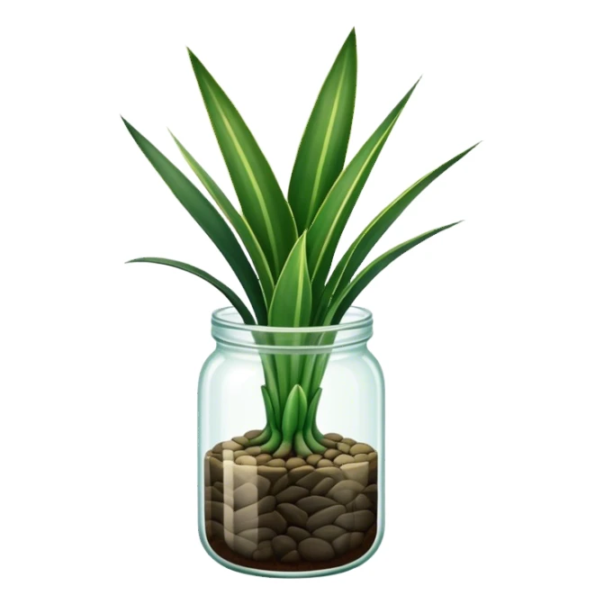 Sansevieria plant with fully straight vertical leaves in glass jar pot sticker