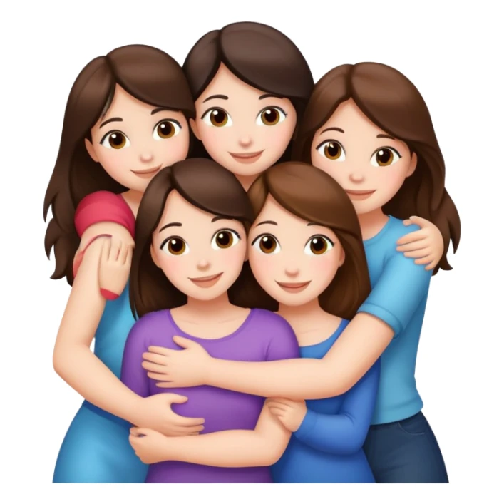 5 happy girls brunette and white races huggings  sticker