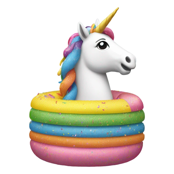 Yellow inner tube filled with sprinkles with a unicorn on top sticker