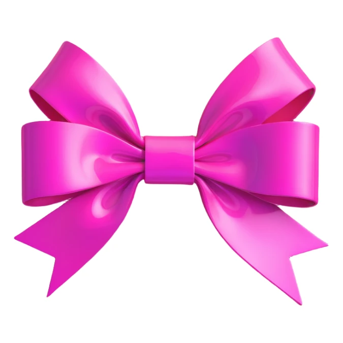 3D emoji style bow, hot pink, holographic shine sticker