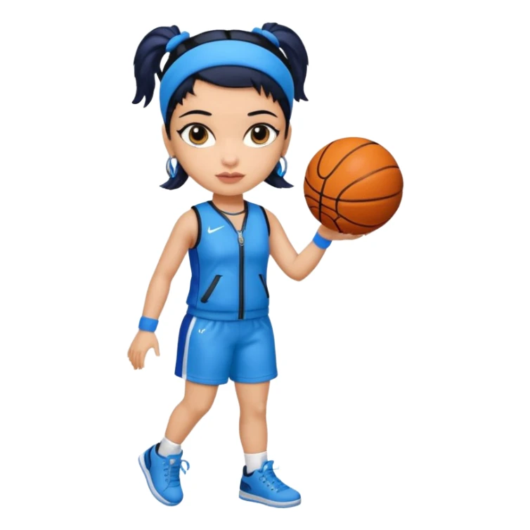 generate a pretty bratz that looks like Kajol Devgn\ bollywood actress
 Wearing a blue zipper with short blackhair and a blue hairband. Carrying a basketball sticker