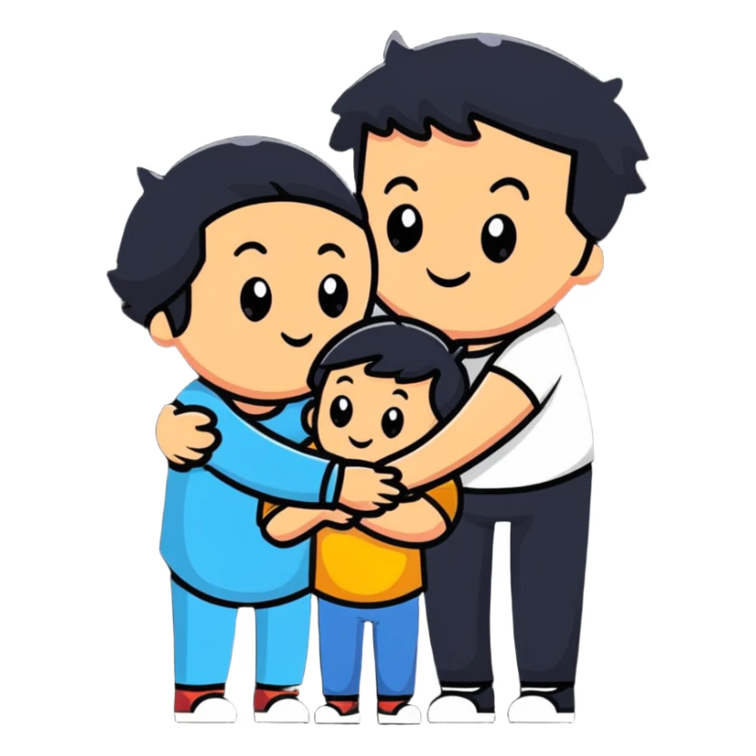 happy family hugging, cartoon style sticker