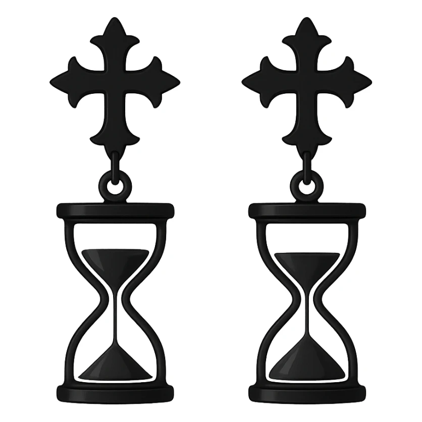 goth earrings, black hourglass, symbolic gothic, minimalist sticker