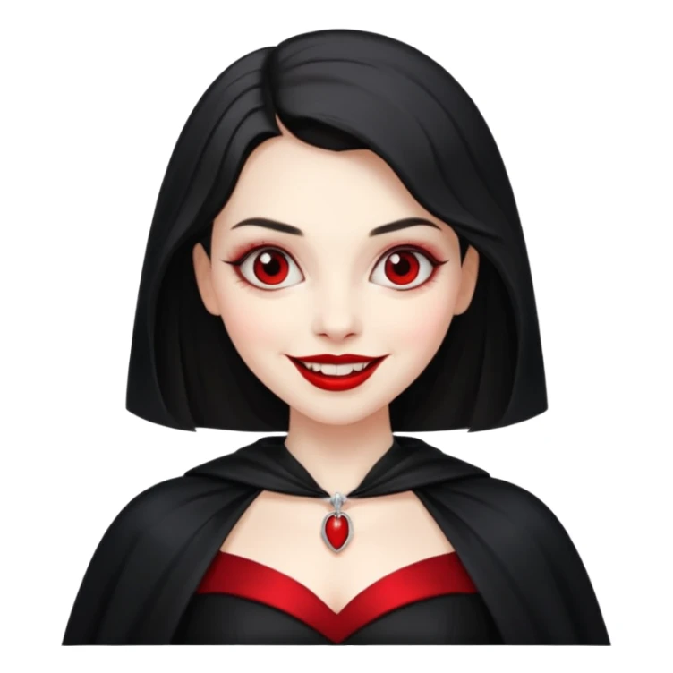 Vampire lady in black dress with cape, smile sticker