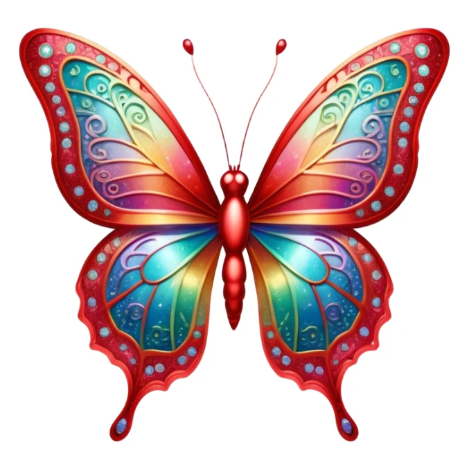 Pastel sparkly red glittery iridescent rainbow transparent butterfly with detailed intricate patterns sticker