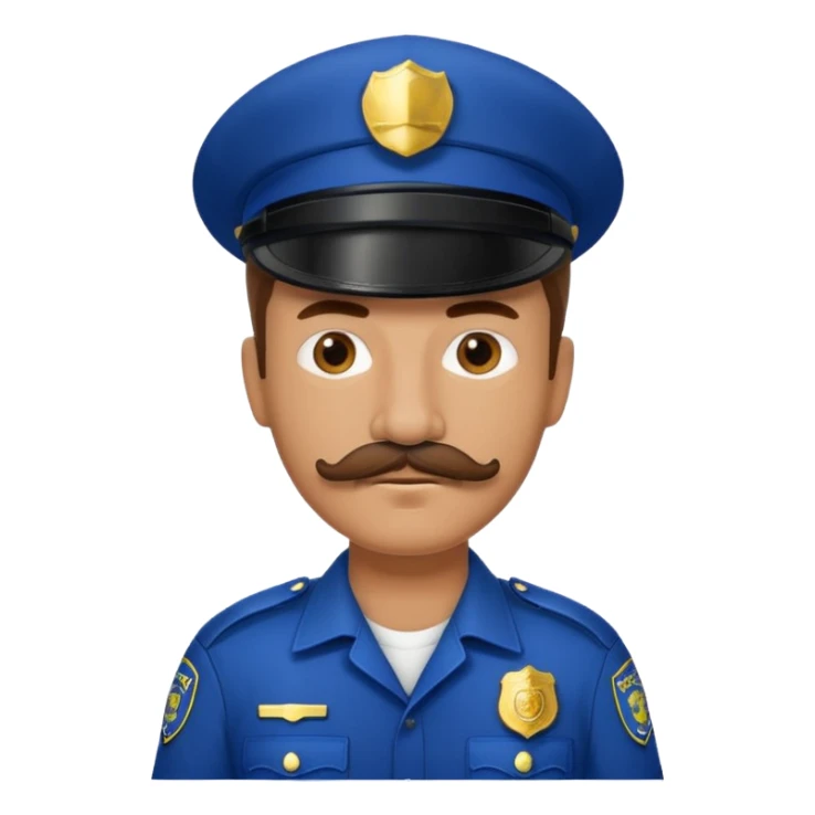 Male police officer, cap on, mustache, realistic portrait sticker