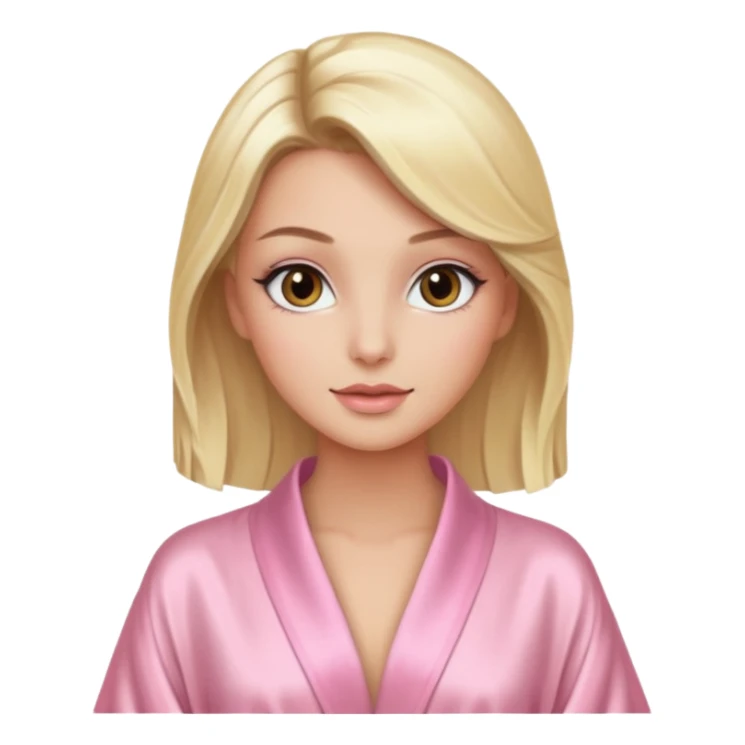 blonde model with brown eyes, luxury makeup, light pink silk robe sticker