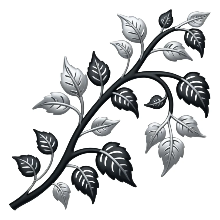 Black and silver filigree vine with leaves, artistic design, 3D, extremely detailed design sticker