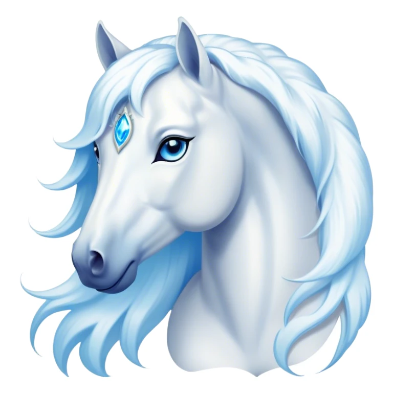Cinematic Elegant White Horse Portrait Emoji, Head held high with a serene, graceful gaze, showcasing a magnificent pure white fur with a radiant shimmer, flowing mane and tail, and luminous blue eyes that exude beauty and grace, Simplified yet majestically refined features, highly detailed, glowing with a soft, ethereal light, high shine, poised and breathtaking, stylized with an air of pure elegance, capturing the essence of a stunning and graceful steed, so beautiful it feels like it could gallop out of the screen with effortless charm! sticker