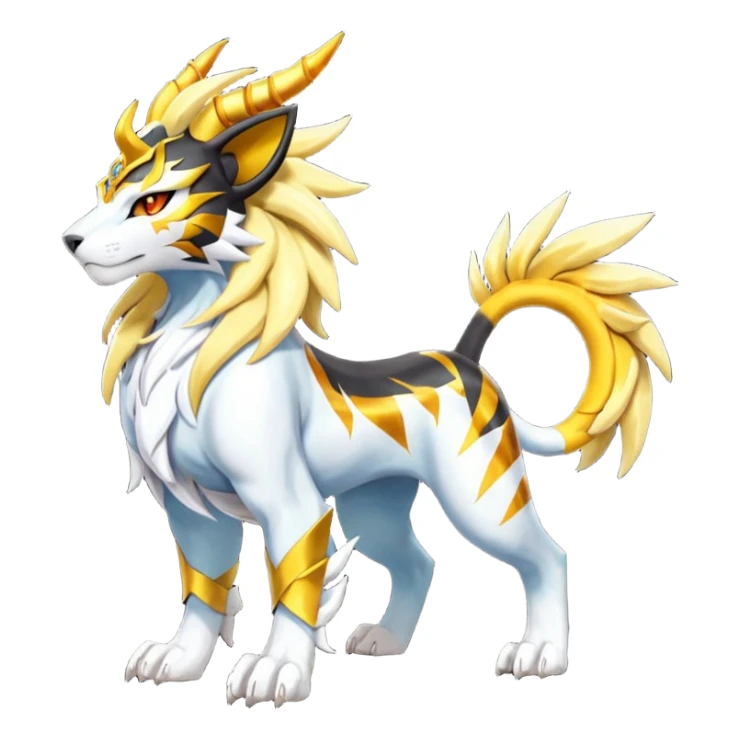 Shiny Glowing Legendary Epic Solgaleo-Pyroar-Torracat-Luxray-Tigress-Houndoom-Liger-Hybrid-Fakemon-hybrid-Creature (full body) sticker
