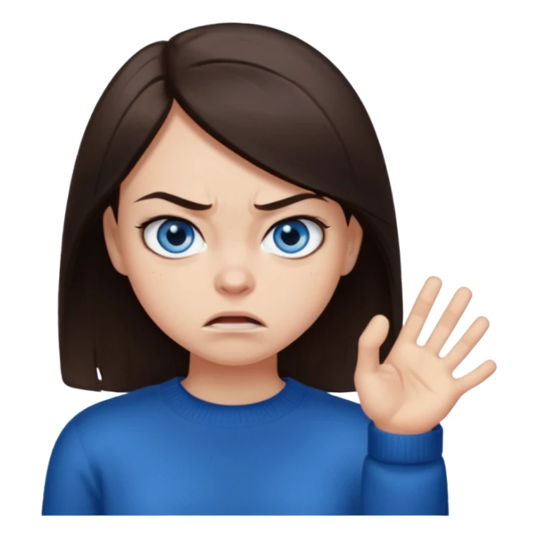 fille cheveux lisse brune yeux bleu pull noir qui regarde mal sticker