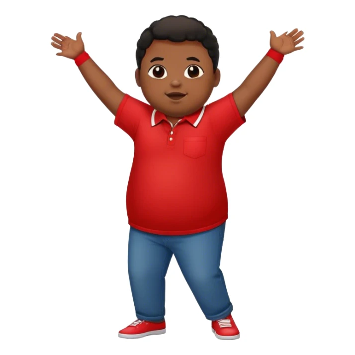 A chubby short black kid with a red collard shirt on dancing sticker