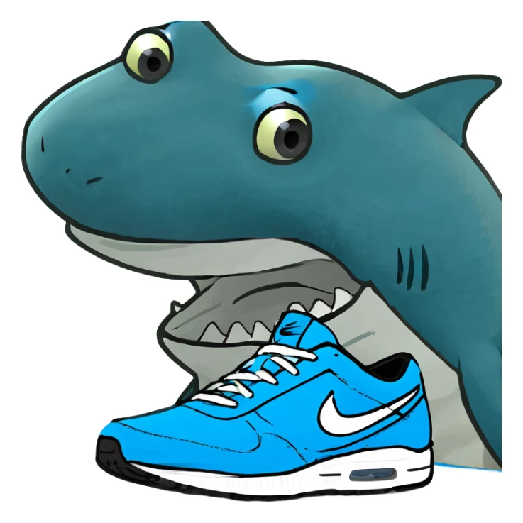 Un tiburon con zapatos nike azules sticker