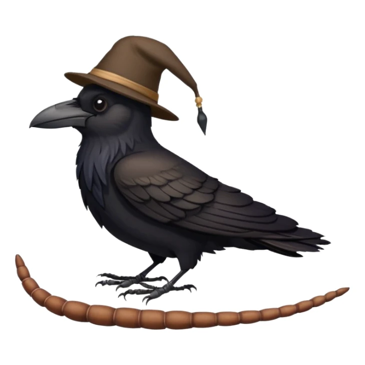 a raven wearing some kind of lid, standing on a worm sticker