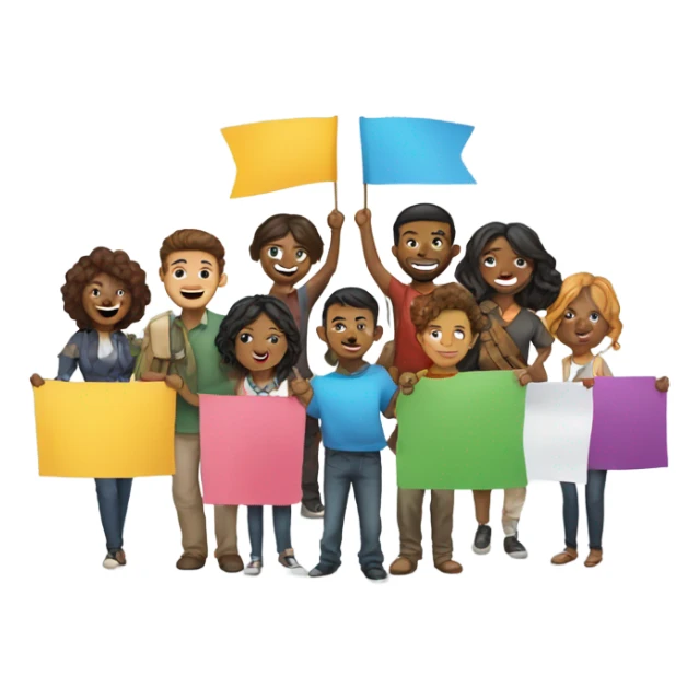 group of people standing with banners sticker