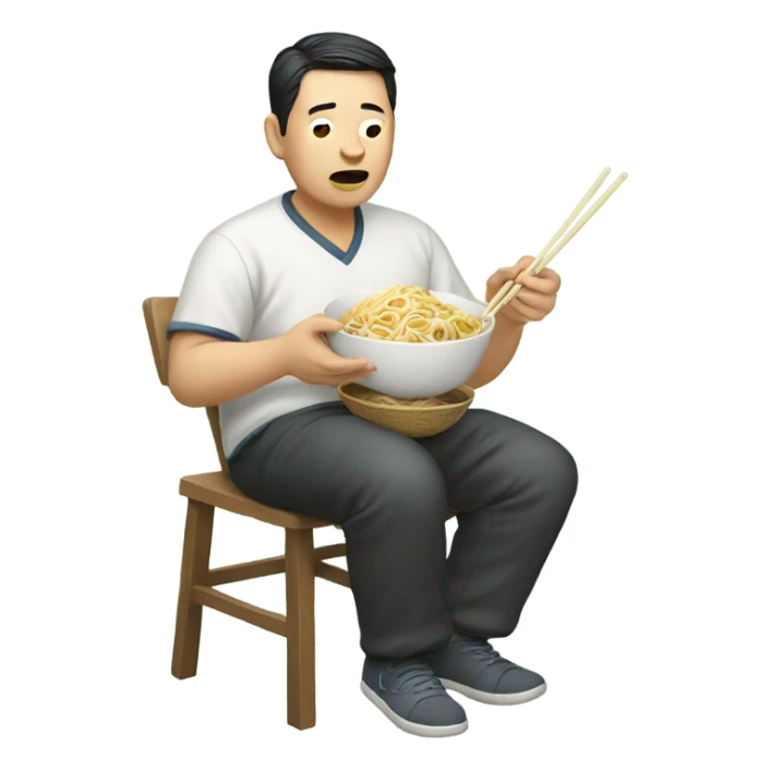 Pregnant chinese uncle eating noodles sticker