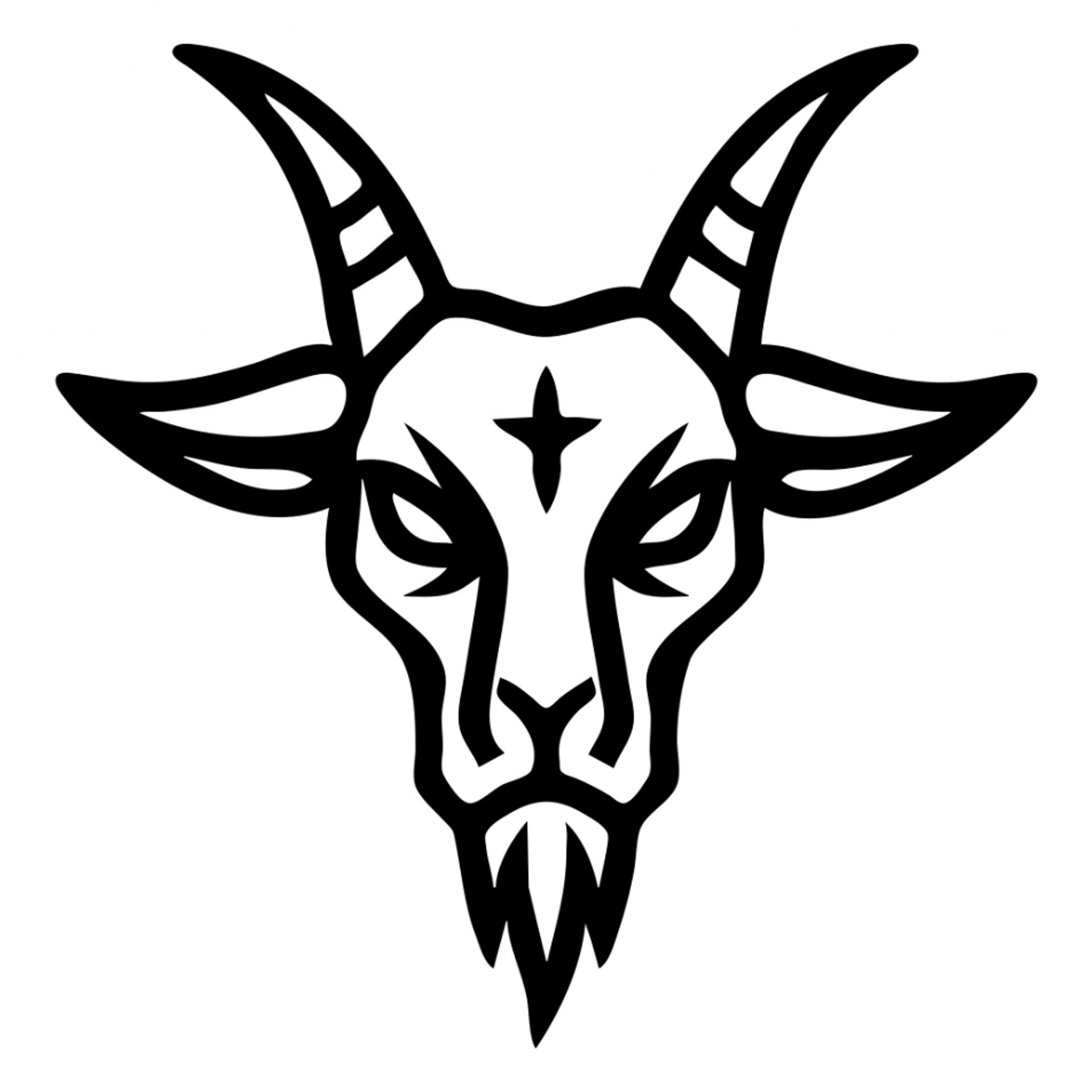 Make the black goat from the front have a darker, more gothic aesthetic, with no background. Focus on a gothic style with dark, moody tones and sharp, eerie details. Remove any background, leaving it transparent. sticker