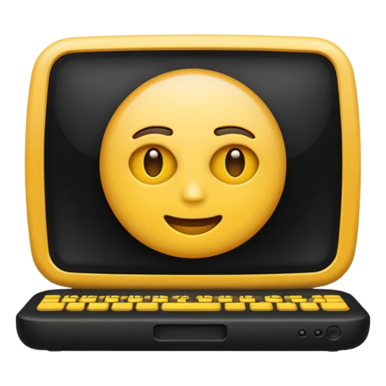 emoji de computadora en color negro y amarillo tipo mostaza sticker