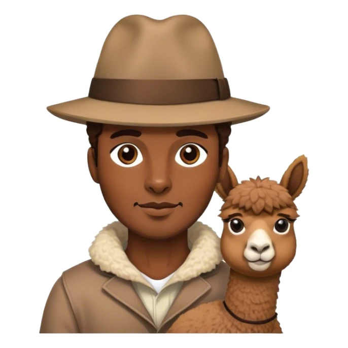 stylish male portrait in hat with an alpaca sticker