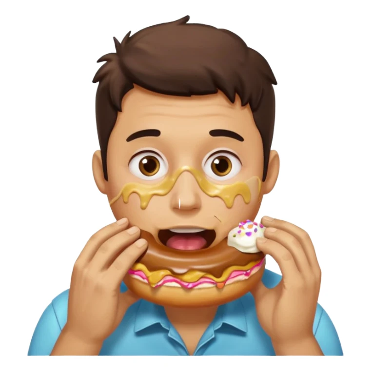 A man messily eating a filled donut, the donut is filled with Boston cream and it’s making a mess everywhere sticker