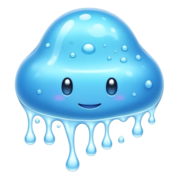 Cinematic Realistic Clear Blue Slime, glossy and translucent with a soft blue hue, light reflecting off its smooth surface, subtle bubbles trapped inside, slightly jiggling with movement, delicate highlights enhancing its wet and squishy texture, glowing with a soft, magical aura. sticker