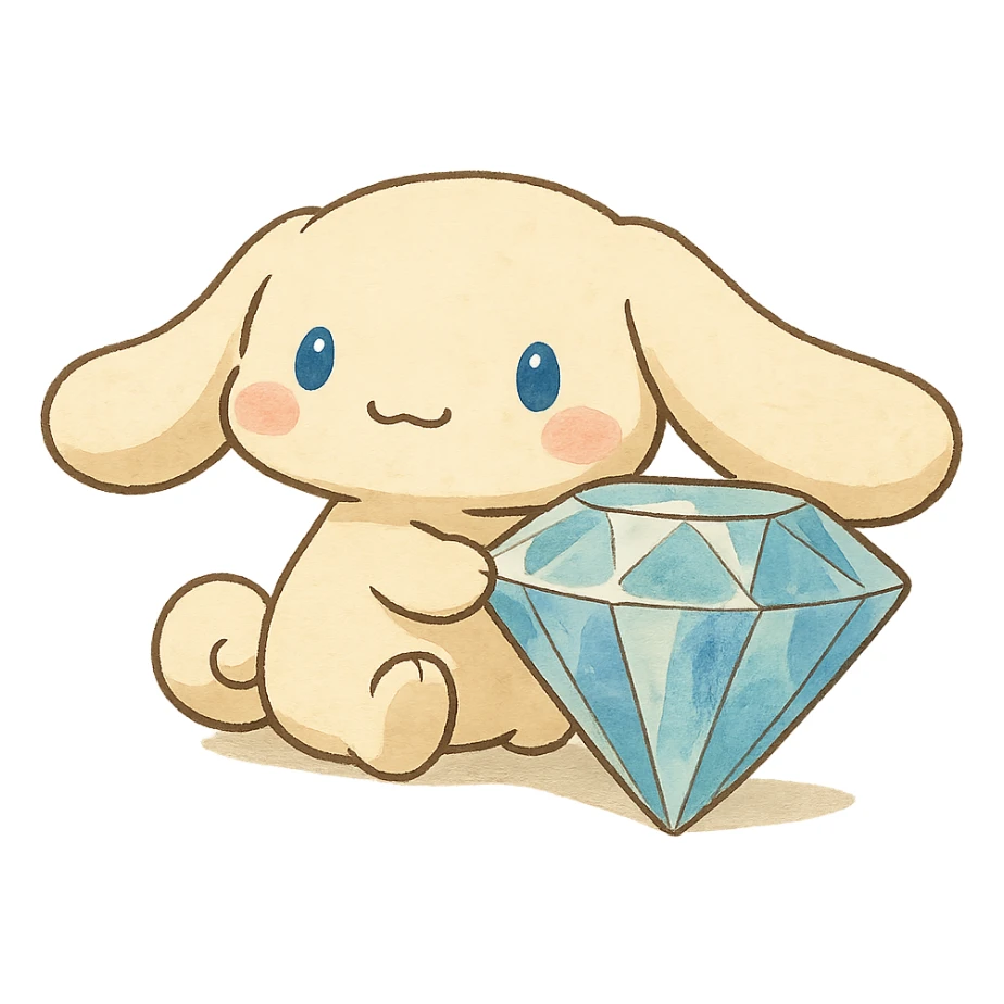 ghibli style Cinnamoroll with a large diamond sticker