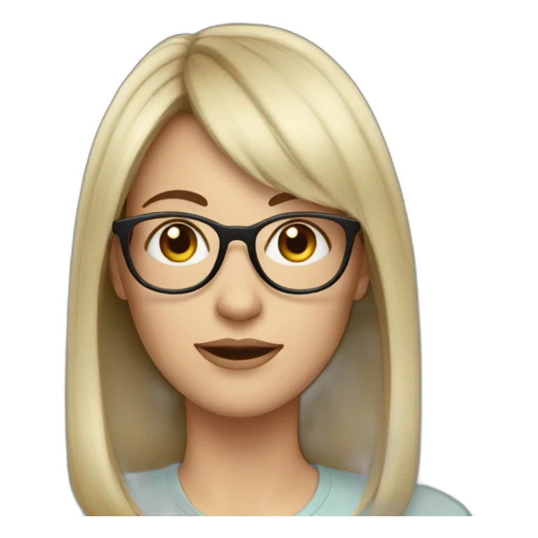 white woman with dark hair, bangs and glasses sticker
