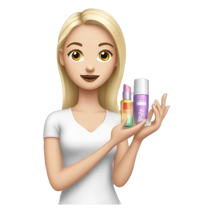 one white girl holding cosmetics in her hands sticker
