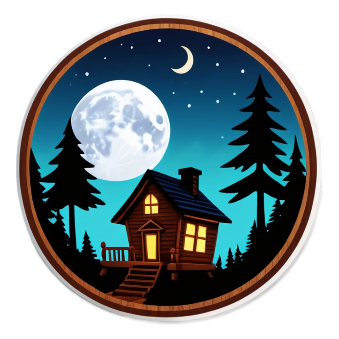 House in wood at night with moon sticker