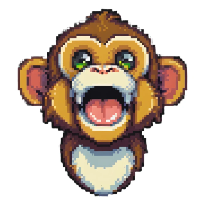 pixel art of a laughing monkey sticker