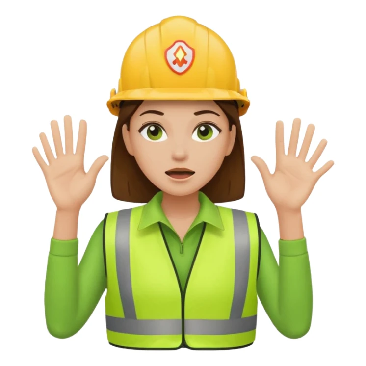 woman in green safety vest slapping her own face sticker