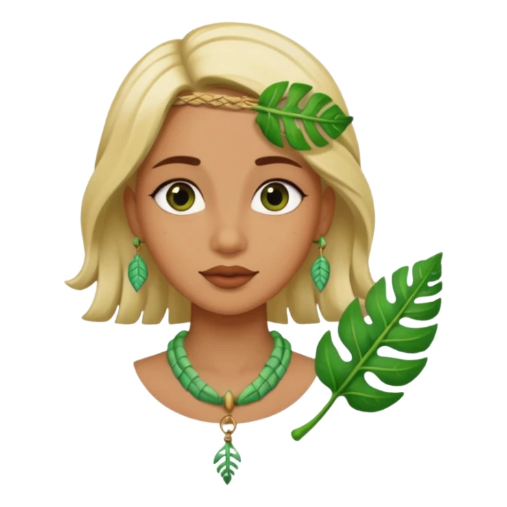 ancient girl wearing fish bone Necklaces and leaf sticker