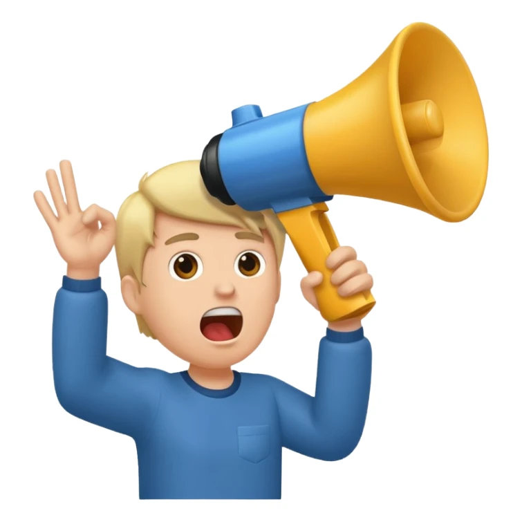  2nd pic yelling into megaphone held in right hand sticker