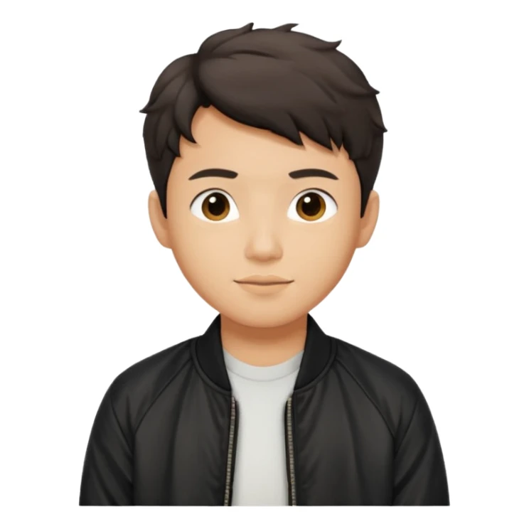 Asian guy wavy short hair, dressed cool in black bomber jacket, demure but with a smirk  sticker