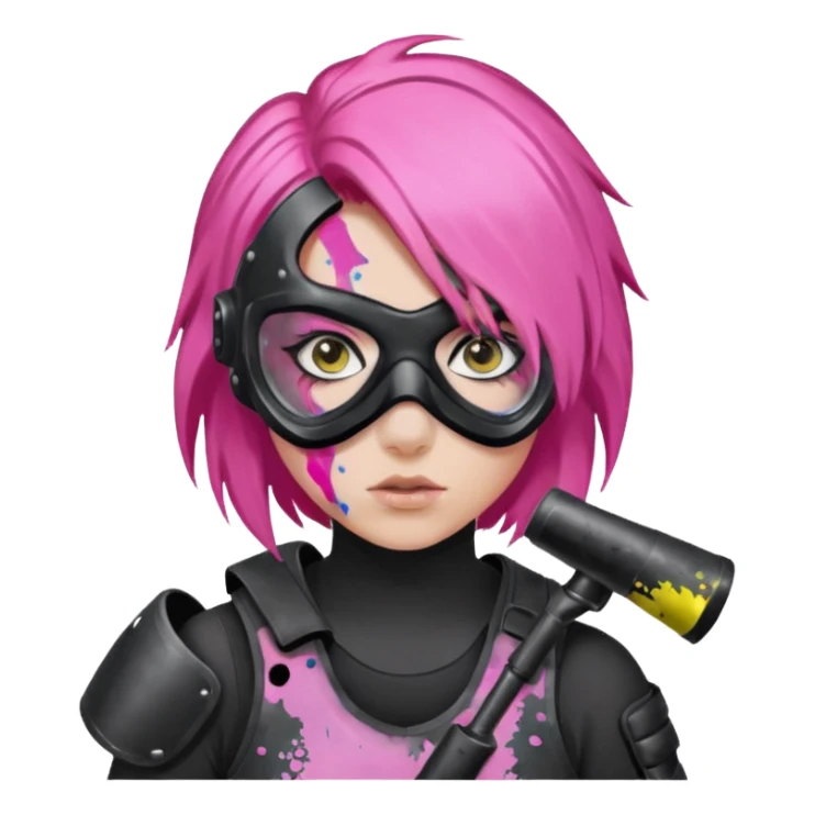 paintball player face girl pink hair sticker