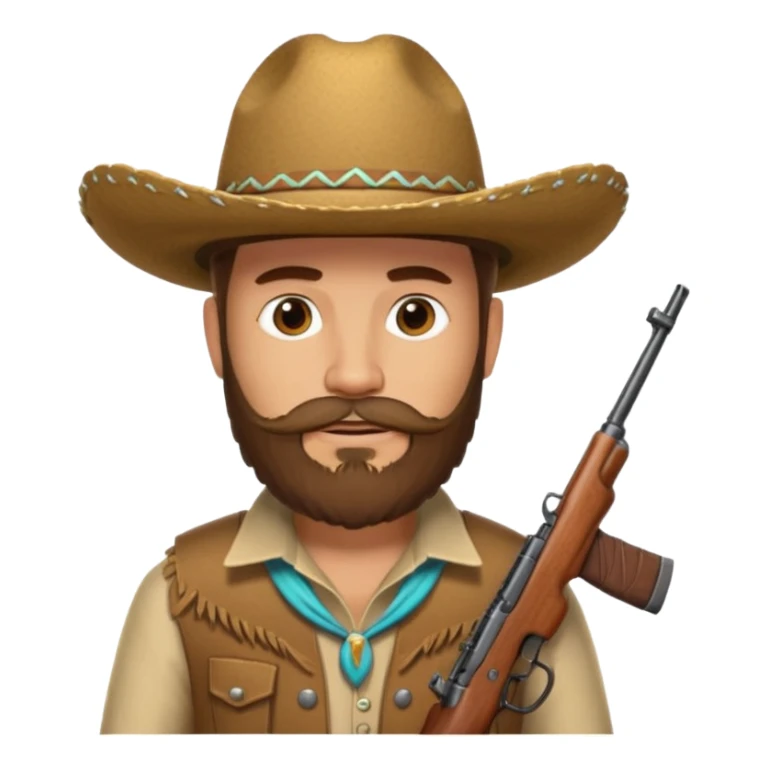 Light brown cowboy with full beard, sombrero and a ak47 up sticker